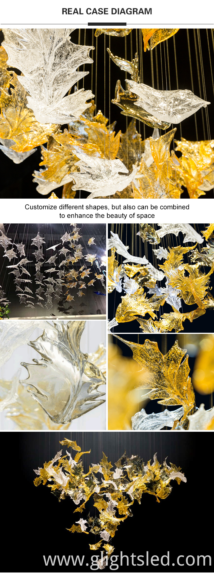 Custom lighting modern fashion art hotel club maple leaf type decorative led chandelier